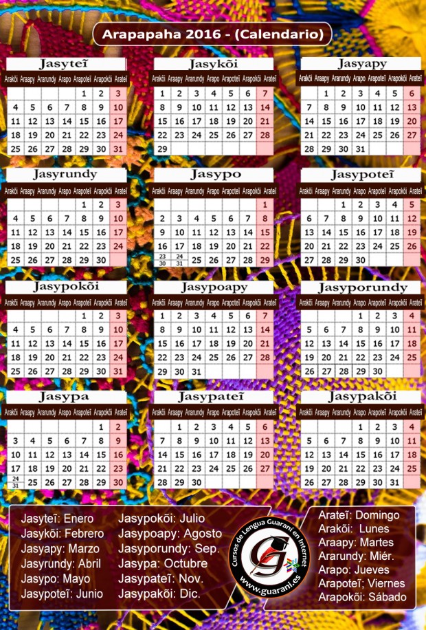 2016 calendario guaranii