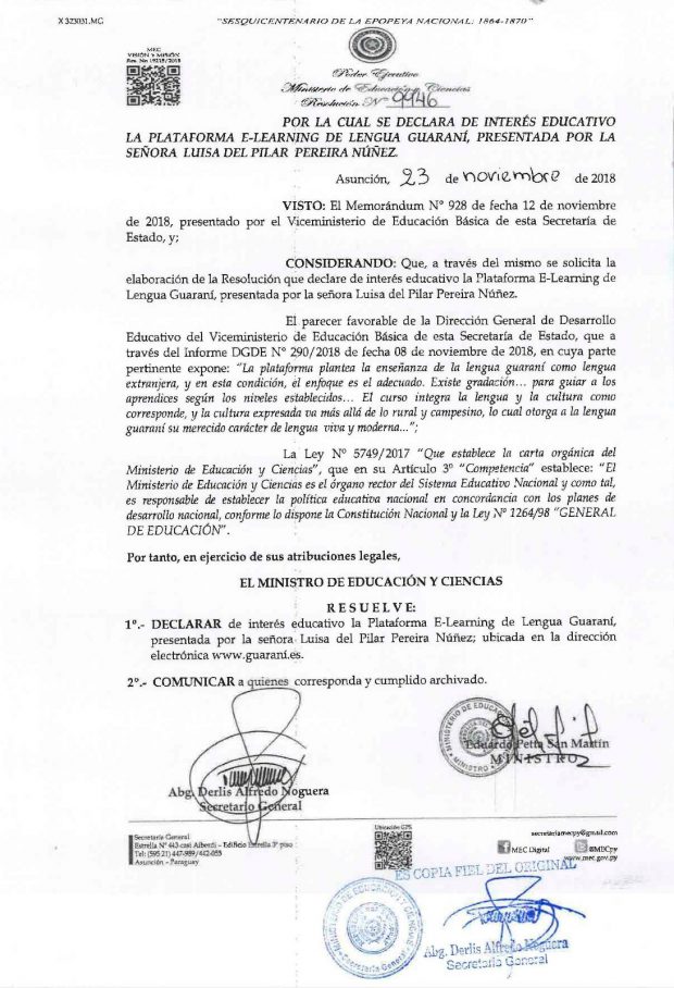 resolucion interes educativo guarani